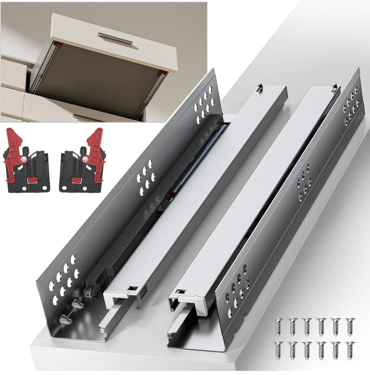 Bottom Mount Soft Close Drawer Slides Full Extension Concealed Rails Track 100 lb Load Capacity 1 Pair (Soft Close Without Bracket, 20 Inch