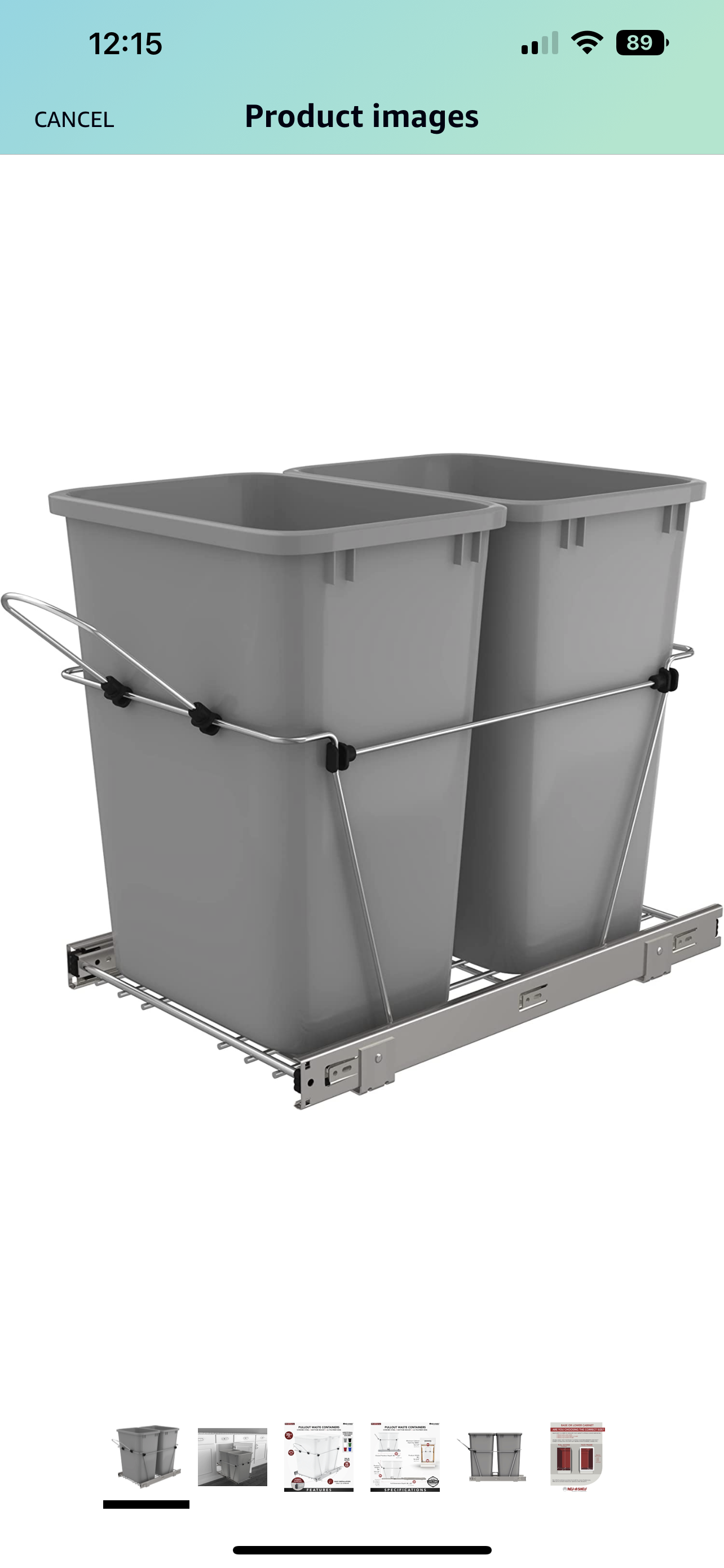 Double 35 Quart Sliding Pull-Out Waste Containers Garbage Trash Recycling Bins for Kitchen Cabinets