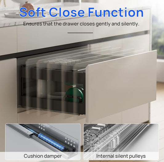 Bottom Mount Soft Close Drawer Slides Full Extension Concealed Rails Track 100 lb Load Capacity 1 Pair (Soft Close Without Bracket, 20 Inch
