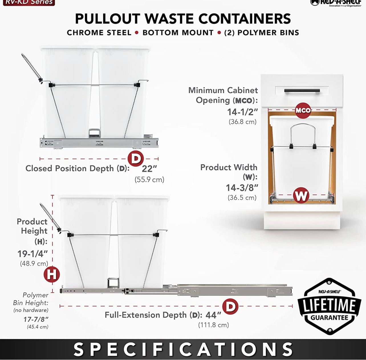 Double 35 Quart Sliding Pull-Out Waste Containers Garbage Trash Recycl –  Wolken Woodworking