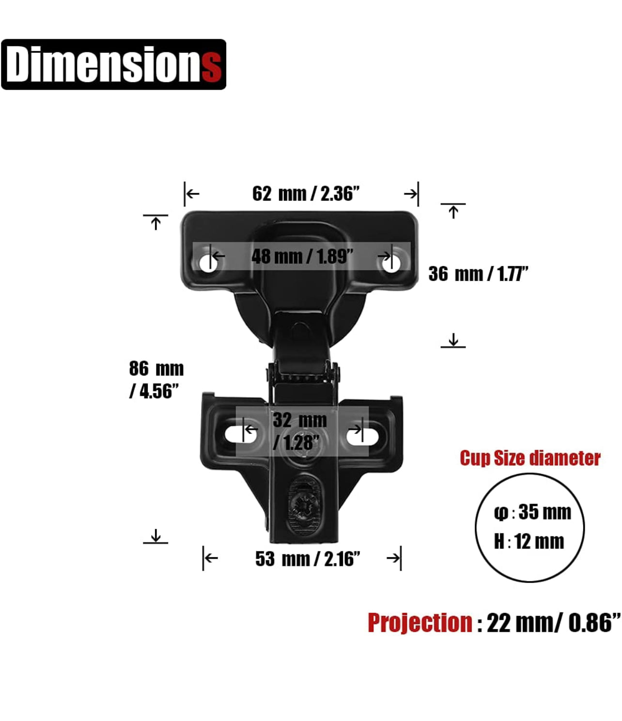 Cabinet Door Hinges Black, Soft Closing 1/2" Partial Overlay Cupboard Door Hinge for Face Frame Cabinets